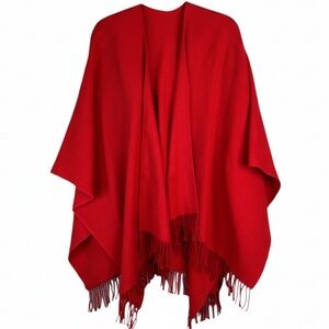 VINTAGE Wool Touch Red Fringe Wrap Shawl Acrylic Lightweight One Size Fits Most